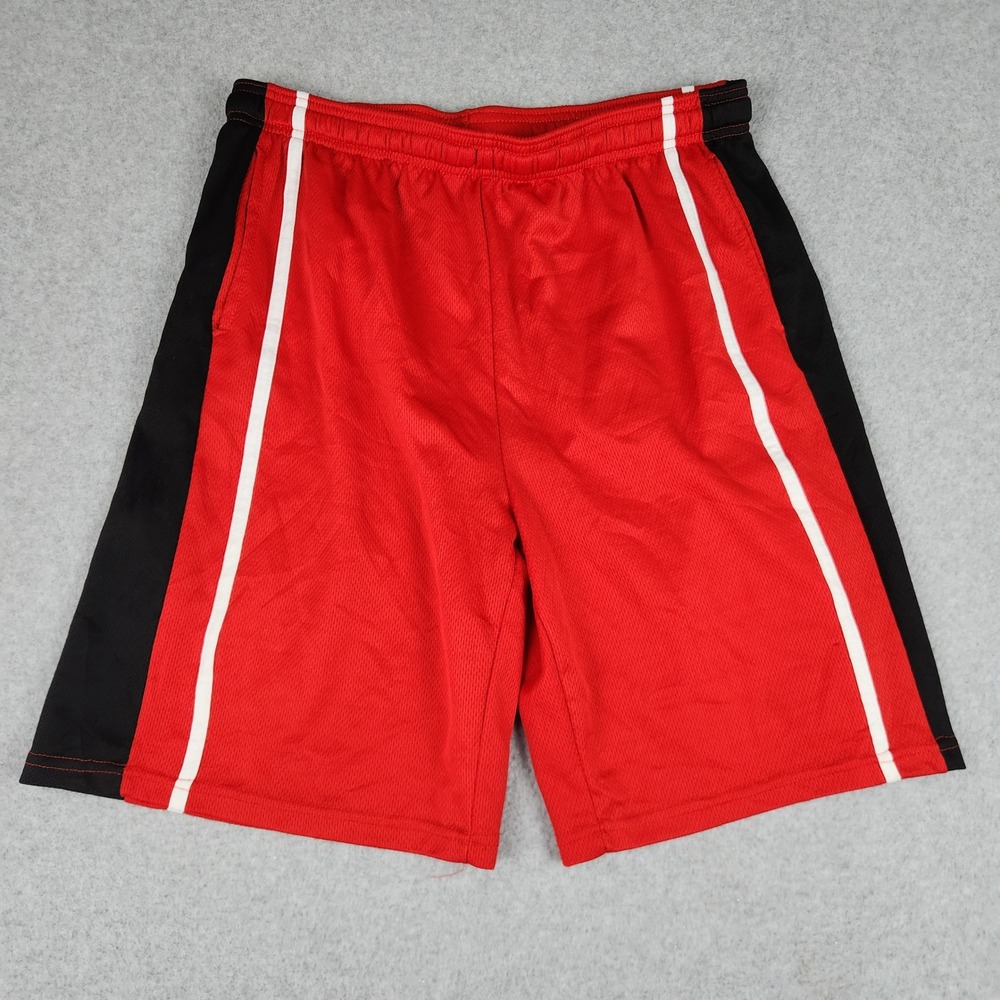 Reebok Basketball Shorts Mens W31 Red Black White Mesh Athletic Striped Logo